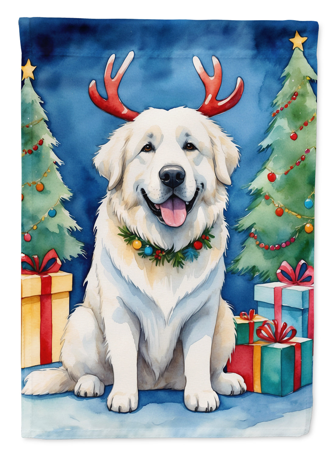 Great Pyrenees Christmas Reindeer House Flag 28x40 Porch Sleeve Pole Decorative Outside Yard Banner Artwork Wall Hanging, Polyester