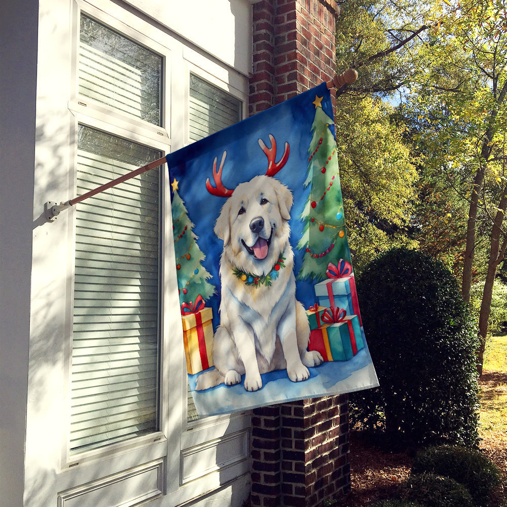 Great Pyrenees Christmas Reindeer House Flag 28x40 Porch Sleeve Pole Decorative Outside Yard Banner Artwork Wall Hanging, Polyester