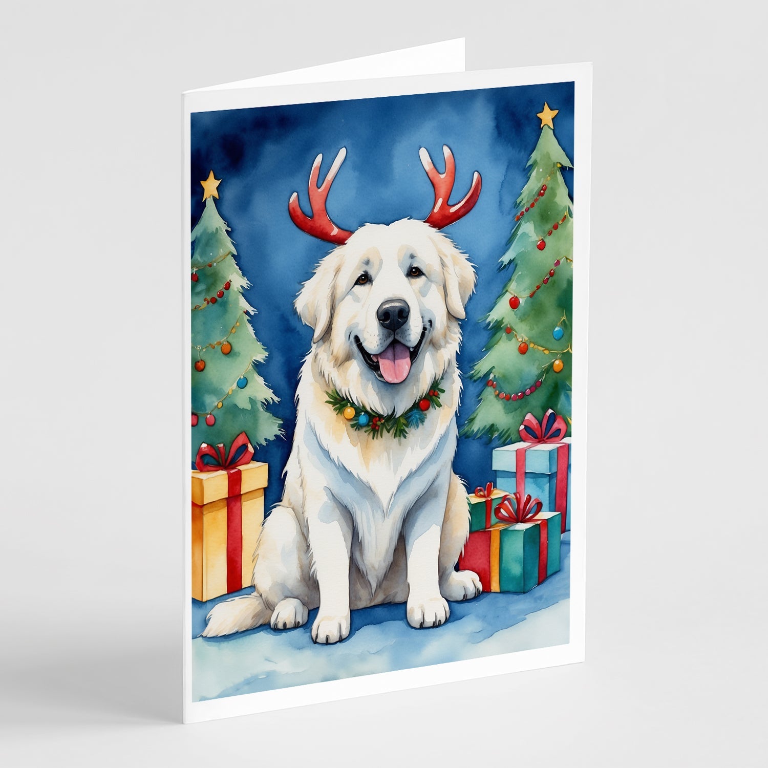 Great Pyrenees Christmas Reindeer Greeting Cards Pack of 8 Blank Cards with Envelopes Whimsical A7 Size 5x7