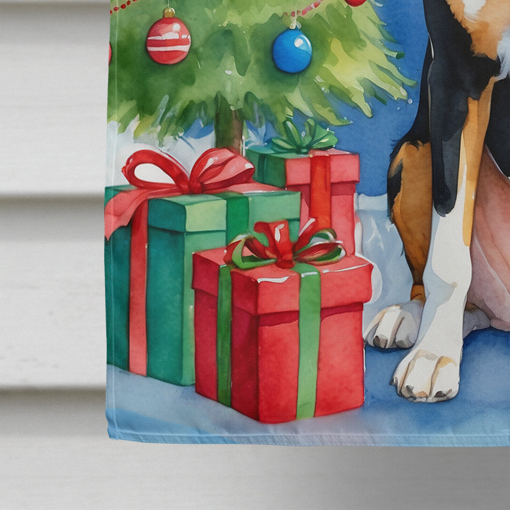 Greater Swiss Mountain Dog Christmas Reindeer House Flag 28x40 Porch Sleeve Pole Decorative Outside Yard Banner Artwork Wall Hanging, Polyester