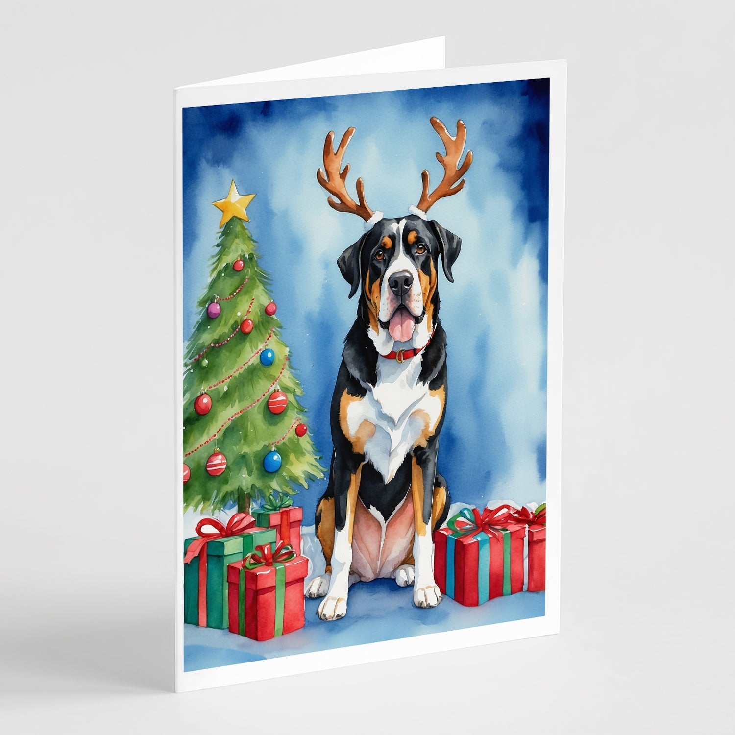 Greater Swiss Mountain Dog Christmas Reindeer Greeting Cards Pack of 8 Blank Cards with Envelopes Whimsical A7 Size 5x7
