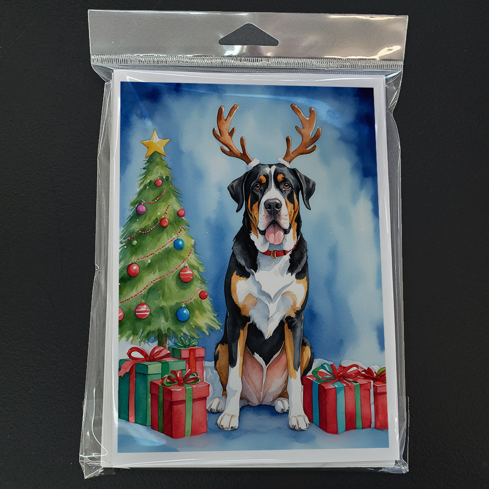 Greater Swiss Mountain Dog Christmas Reindeer Greeting Cards Pack of 8 Blank Cards with Envelopes Whimsical A7 Size 5x7