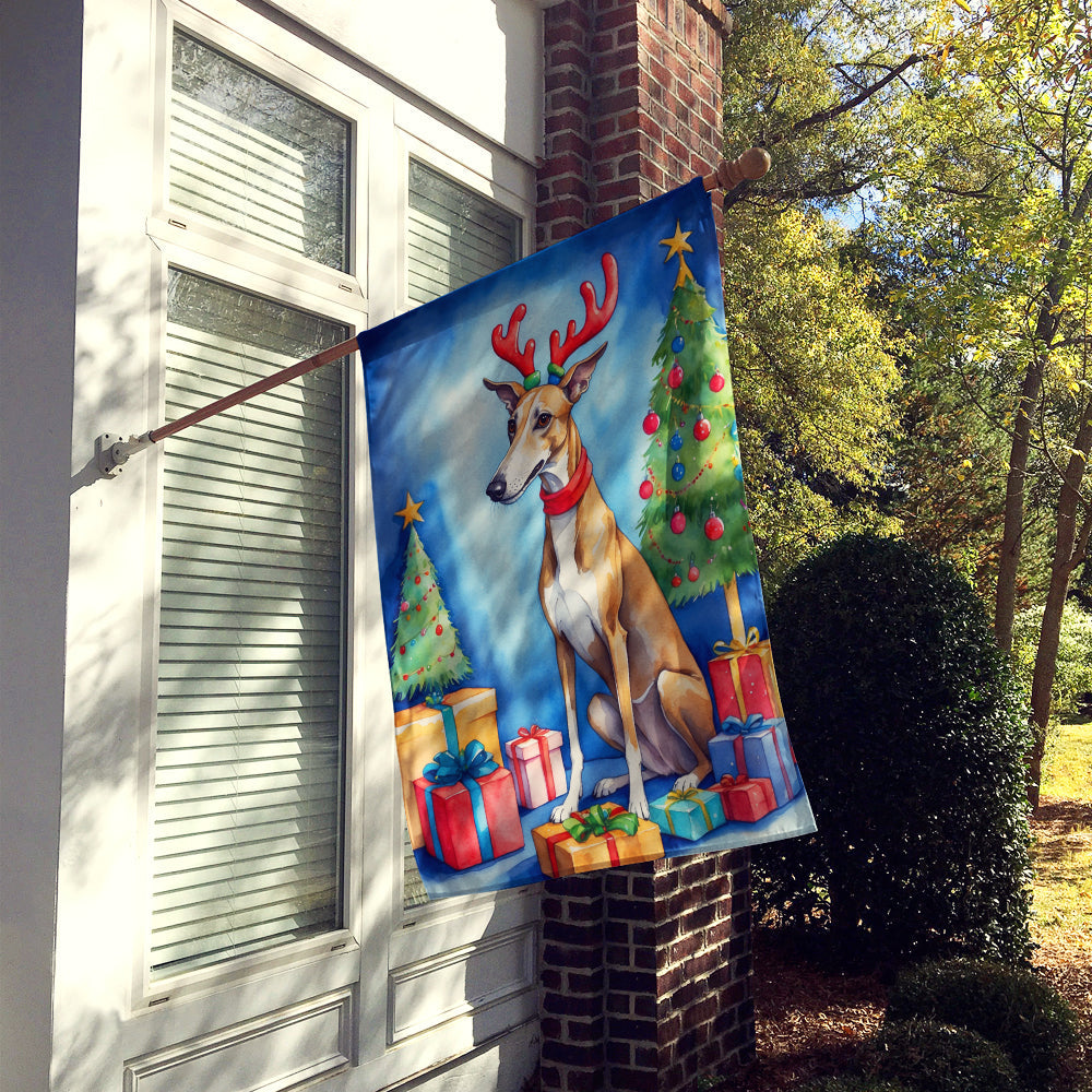 Greyhound Christmas Reindeer House Flag 28x40 Porch Sleeve Pole Decorative Outside Yard Banner Artwork Wall Hanging, Polyester