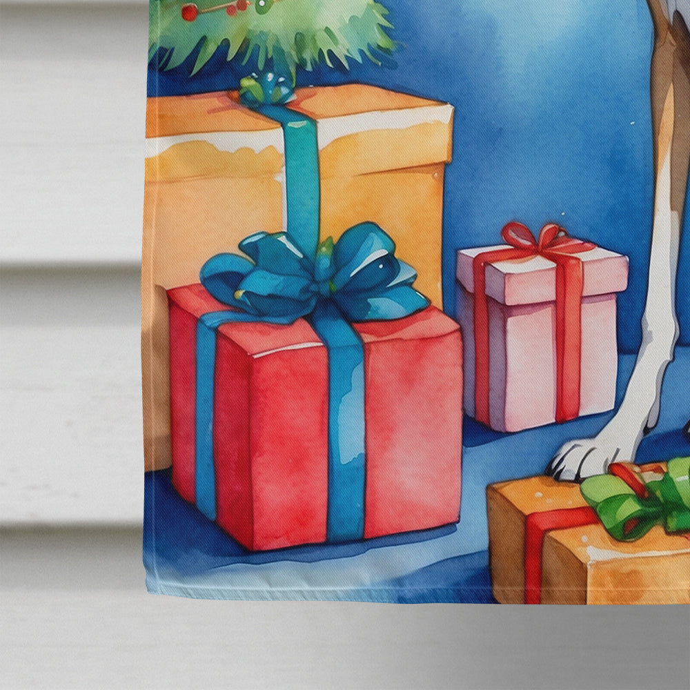 Greyhound Christmas Reindeer House Flag 28x40 Porch Sleeve Pole Decorative Outside Yard Banner Artwork Wall Hanging, Polyester