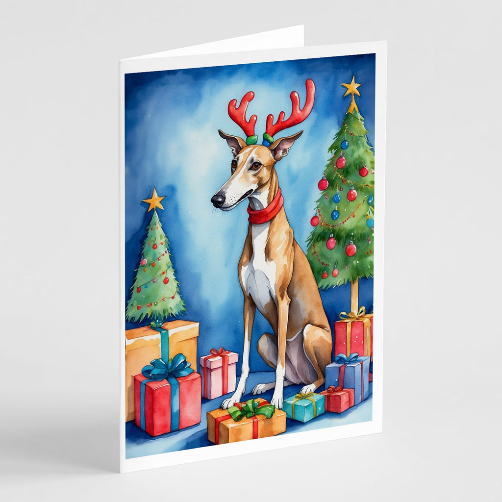 Greyhound Christmas Reindeer Greeting Cards Pack of 8 Blank Cards with Envelopes Whimsical A7 Size 5x7