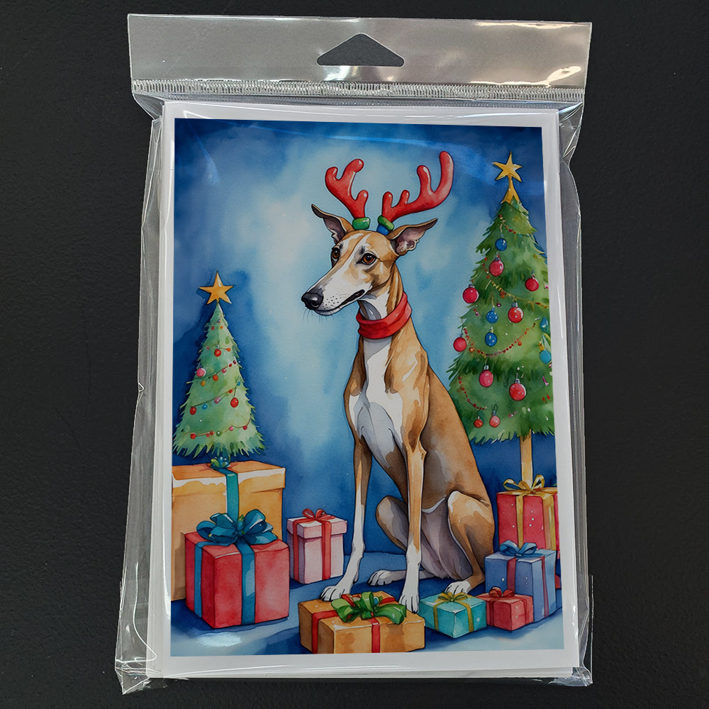 Greyhound Christmas Reindeer Greeting Cards Pack of 8 Blank Cards with Envelopes Whimsical A7 Size 5x7