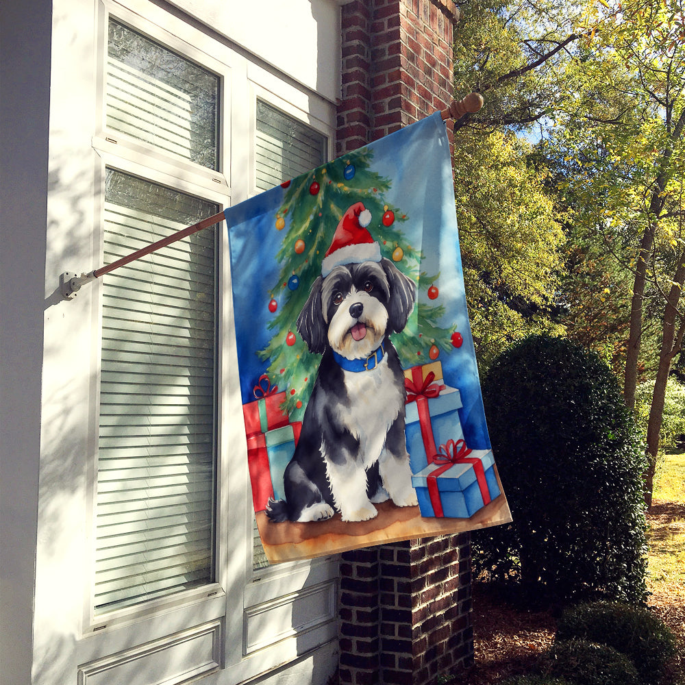 Havanese Christmas Reindeer House Flag 28x40 Porch Sleeve Pole Decorative Outside Yard Banner Artwork Wall Hanging, Polyester