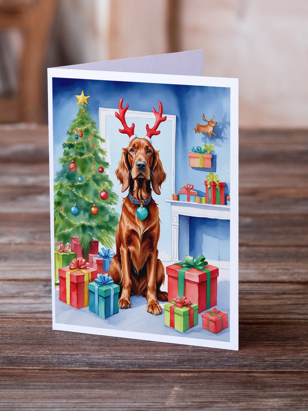 Irish Setter Christmas Reindeer Greeting Cards Pack of 8 Blank Cards with Envelopes Whimsical A7 Size 5x7