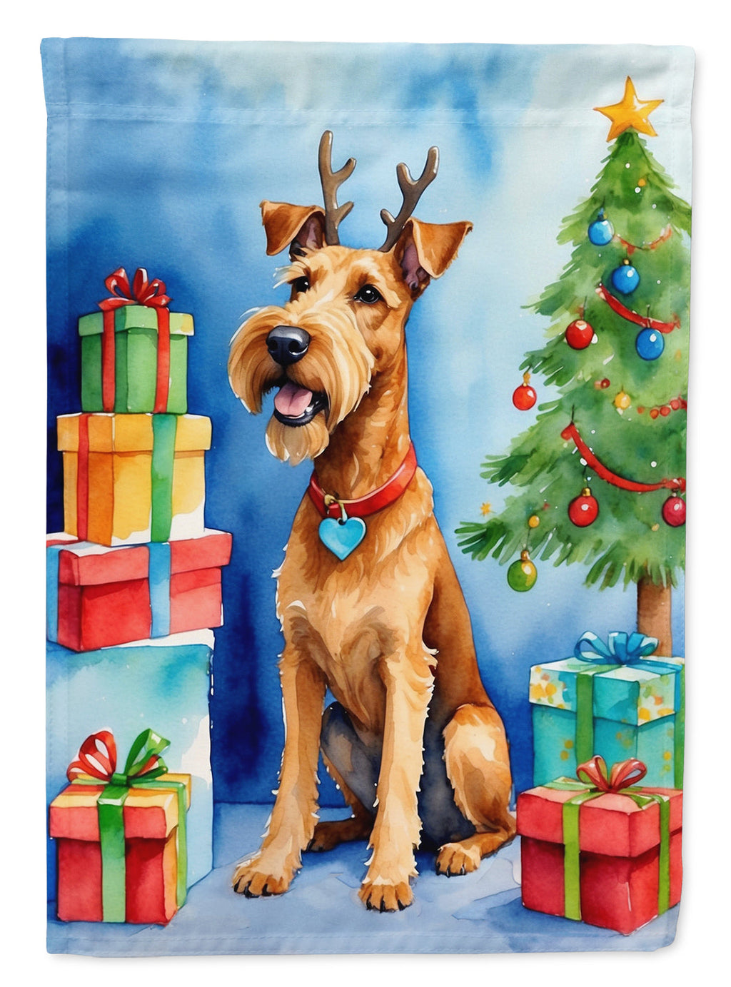 Irish Terrier Christmas Reindeer House Flag 28x40 Porch Sleeve Pole Decorative Outside Yard Banner Artwork Wall Hanging, Polyester