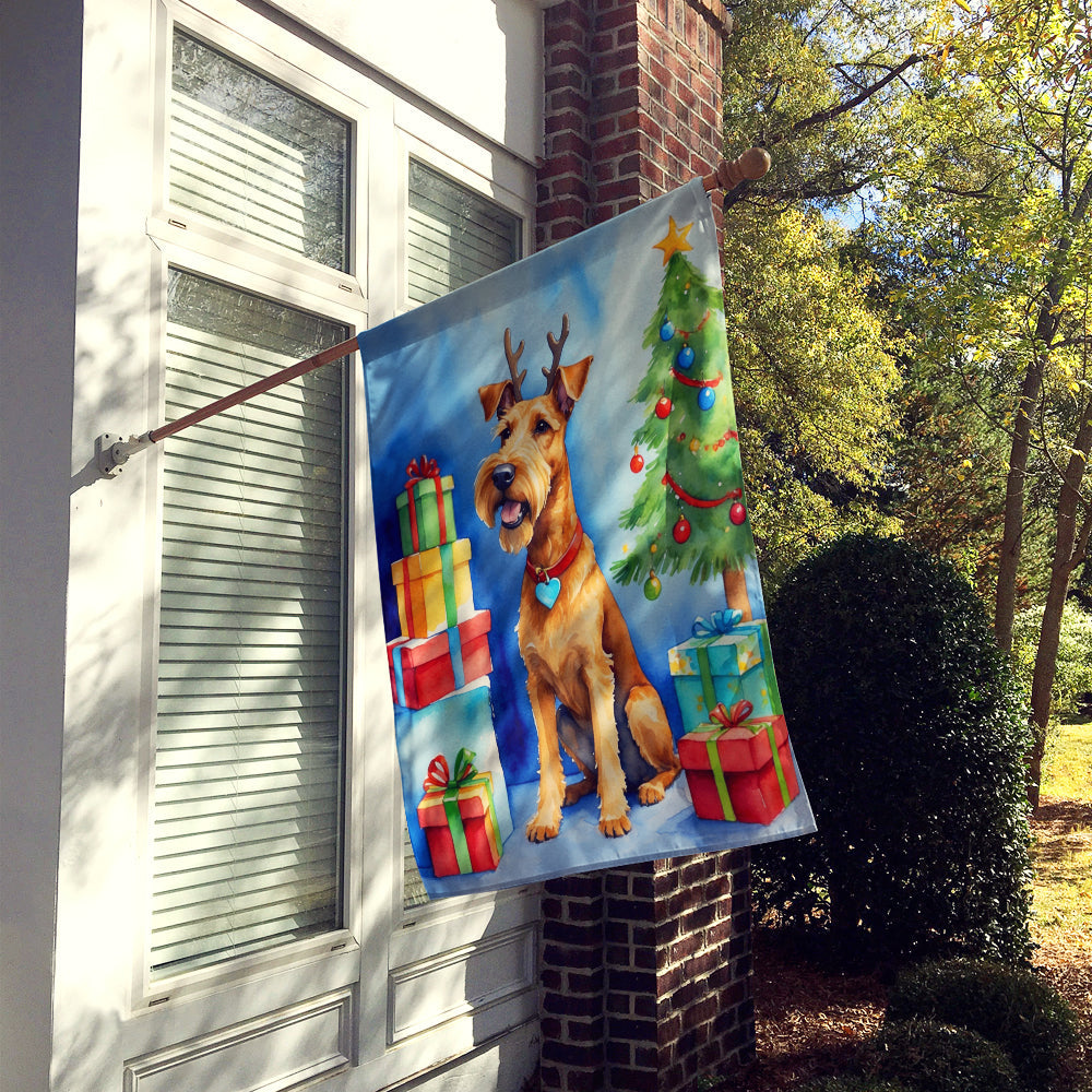 Irish Terrier Christmas Reindeer House Flag 28x40 Porch Sleeve Pole Decorative Outside Yard Banner Artwork Wall Hanging, Polyester