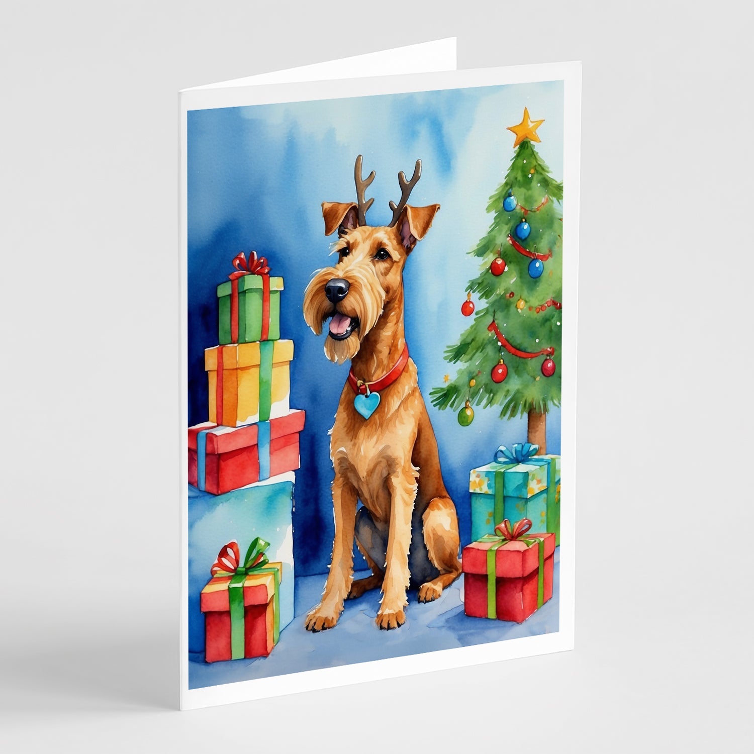 Irish Terrier Christmas Reindeer Greeting Cards Pack of 8 Blank Cards with Envelopes Whimsical A7 Size 5x7