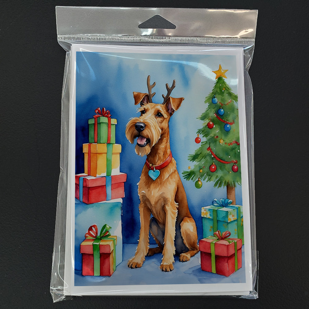 Irish Terrier Christmas Reindeer Greeting Cards Pack of 8 Blank Cards with Envelopes Whimsical A7 Size 5x7