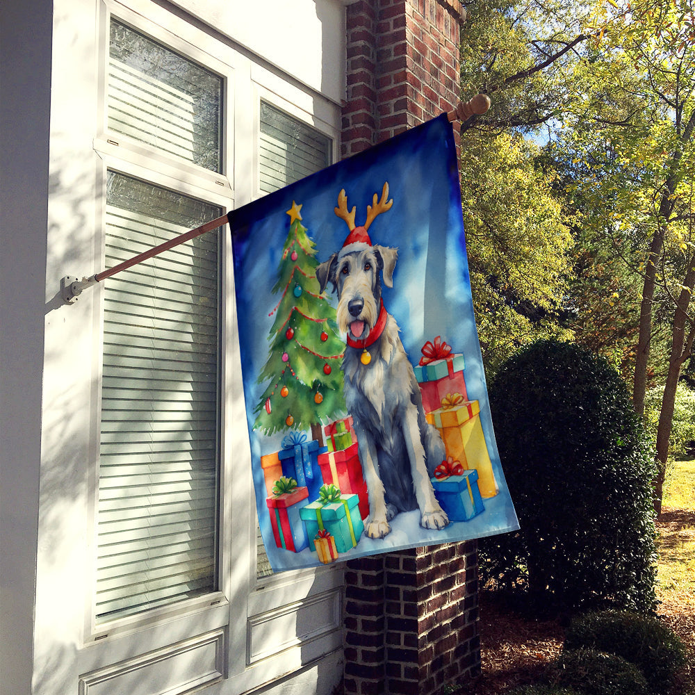 Irish Wolfhound Christmas Reindeer House Flag 28x40 Porch Sleeve Pole Decorative Outside Yard Banner Artwork Wall Hanging, Polyester