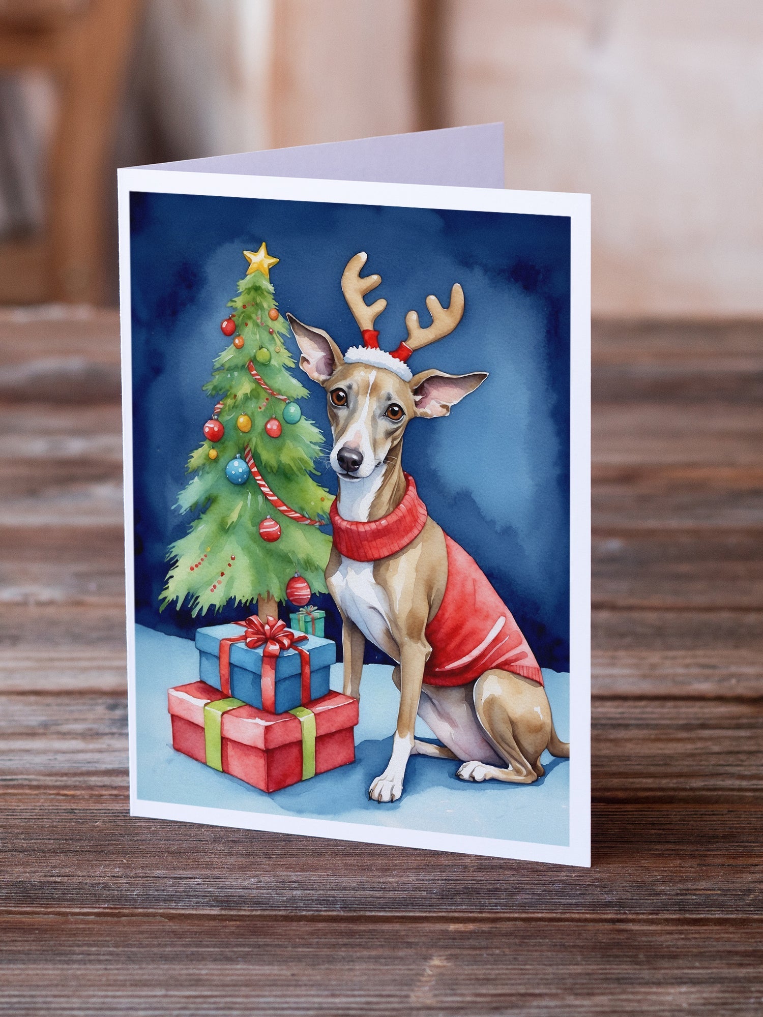 Italian Greyhound Christmas Reindeer Greeting Cards Pack of 8 Blank Cards with Envelopes Whimsical A7 Size 5x7