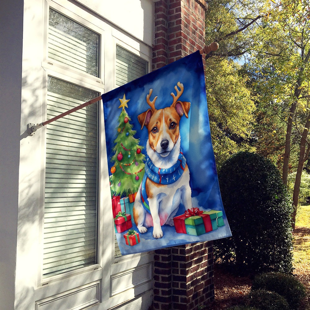 Jack Russell Terrier Christmas Reindeer House Flag 28x40 Porch Sleeve Pole Decorative Outside Yard Banner Artwork Wall Hanging, Polyester