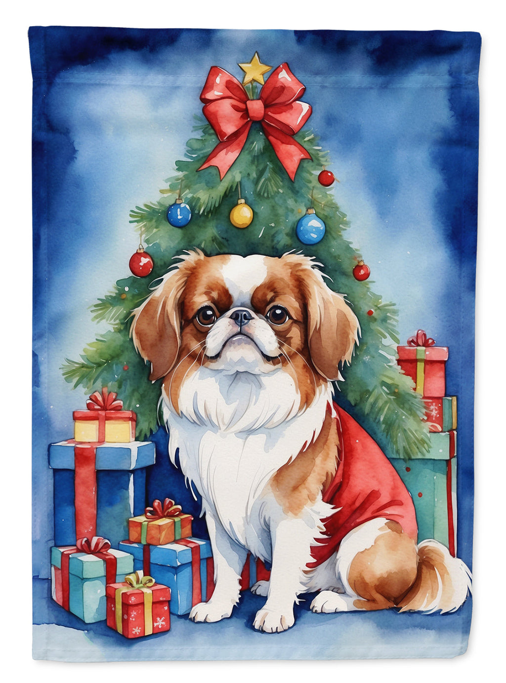 Japanese Chin Christmas Reindeer House Flag 28x40 Porch Sleeve Pole Decorative Outside Yard Banner Artwork Wall Hanging, Polyester