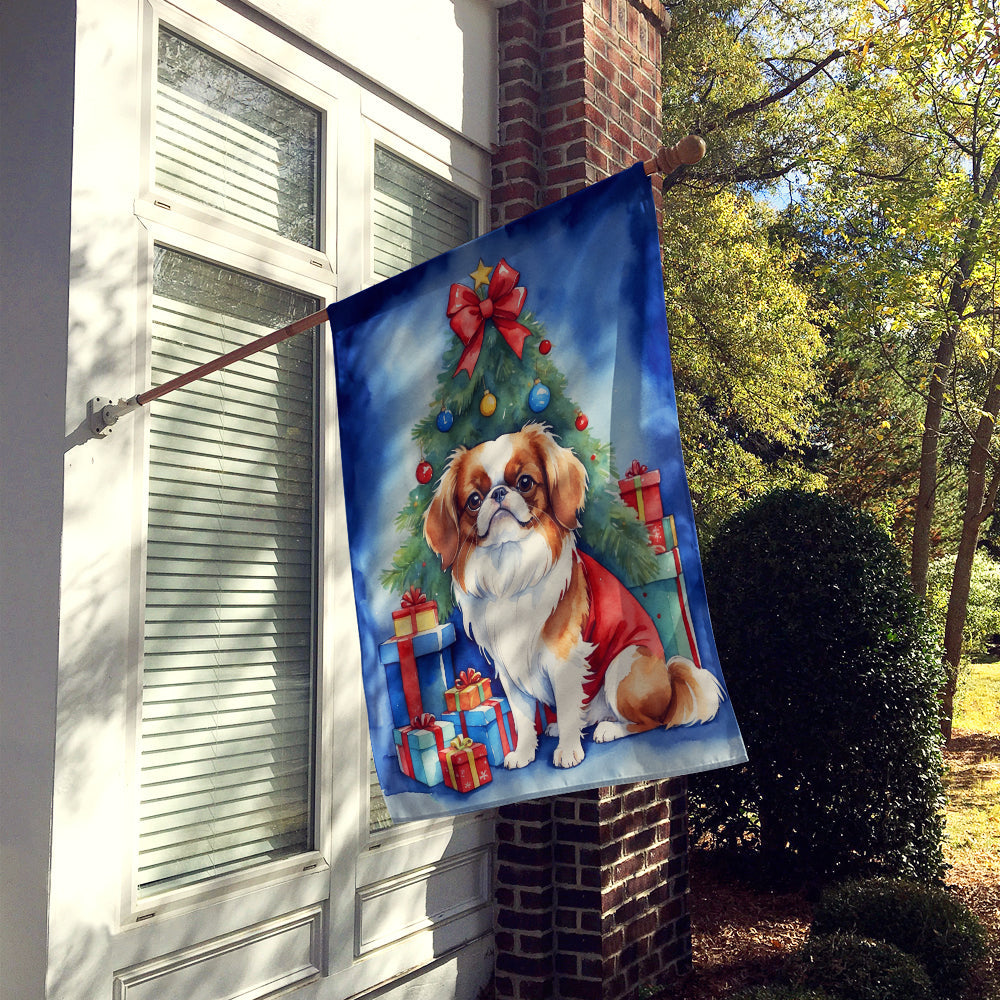 Japanese Chin Christmas Reindeer House Flag 28x40 Porch Sleeve Pole Decorative Outside Yard Banner Artwork Wall Hanging, Polyester