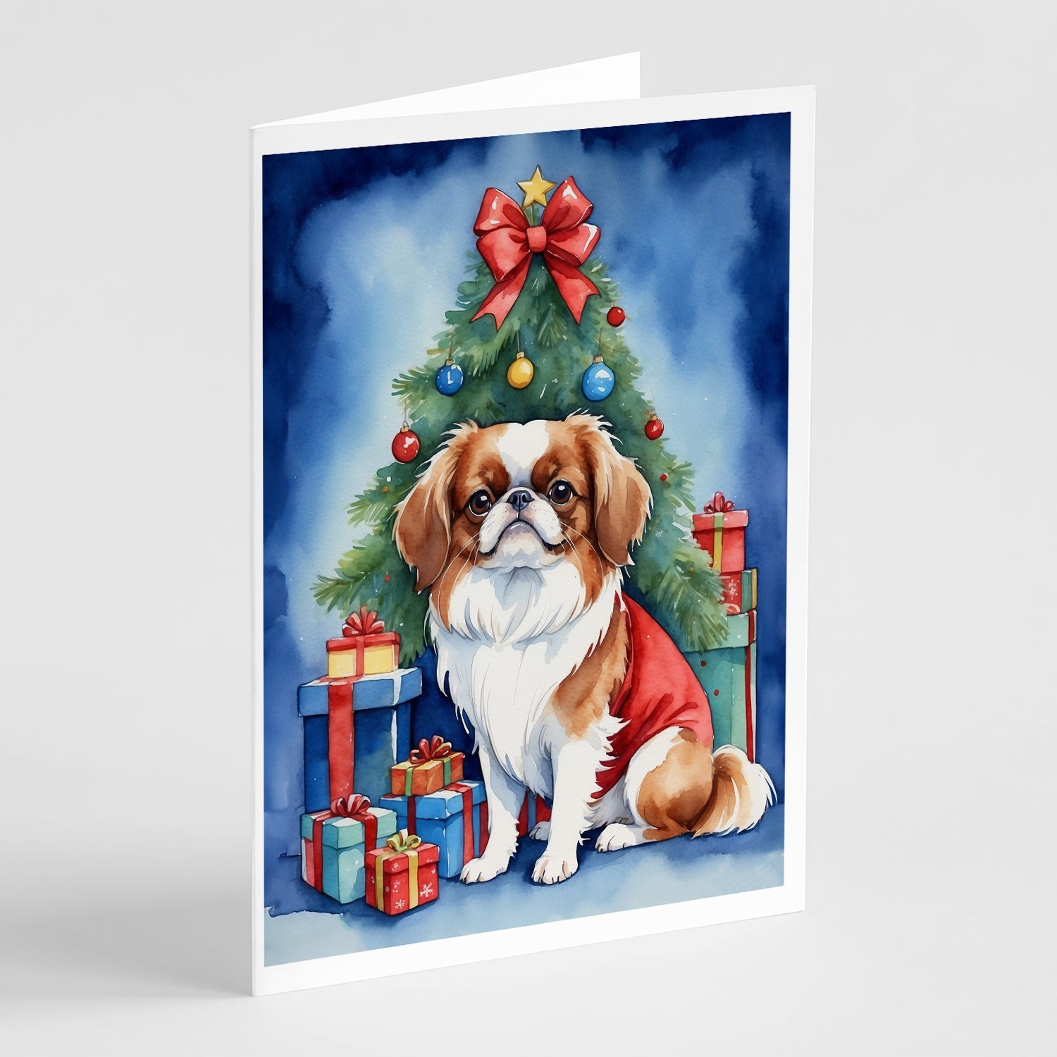 Japanese Chin Christmas Reindeer Greeting Cards Pack of 8 Blank Cards with Envelopes Whimsical A7 Size 5x7
