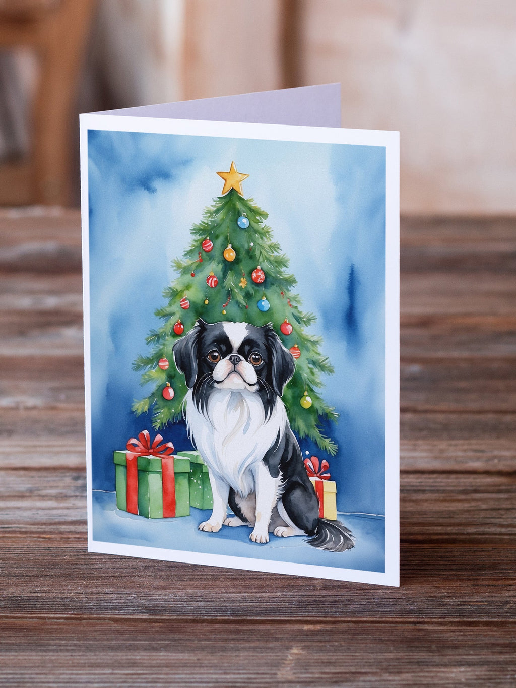Japanese Chin Christmas Reindeer Greeting Cards Pack of 8 Blank Cards with Envelopes Whimsical A7 Size 5x7