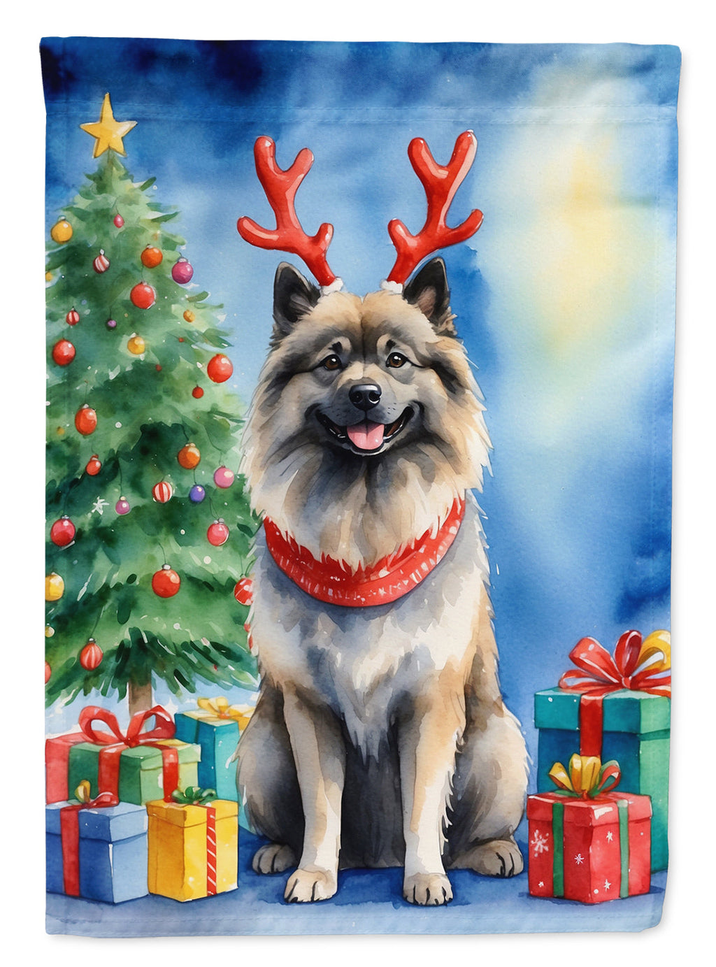 Keeshond Christmas Reindeer House Flag 28x40 Porch Sleeve Pole Decorative Outside Yard Banner Artwork Wall Hanging, Polyester