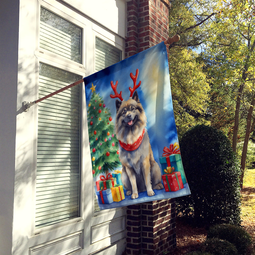 Keeshond Christmas Reindeer House Flag 28x40 Porch Sleeve Pole Decorative Outside Yard Banner Artwork Wall Hanging, Polyester
