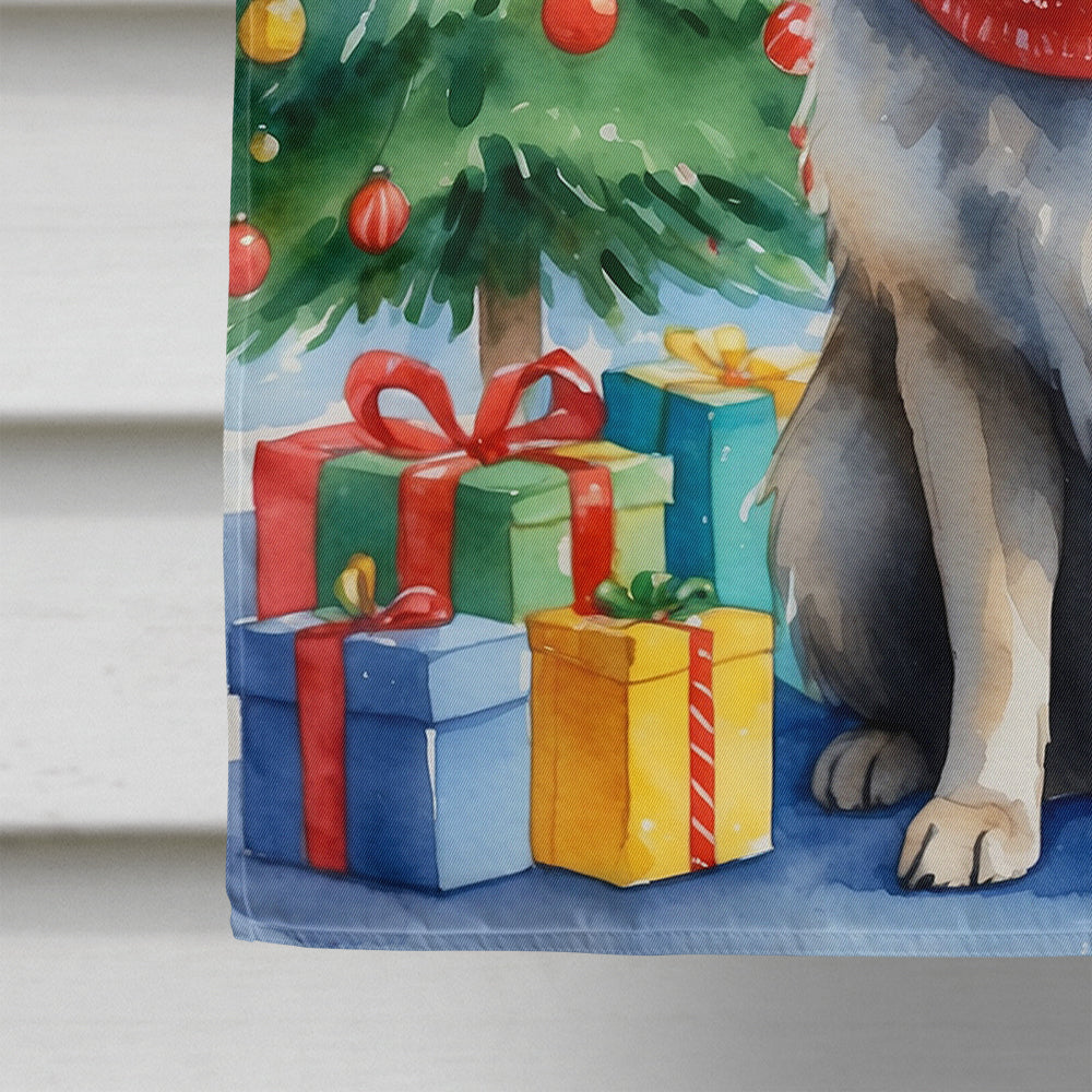 Keeshond Christmas Reindeer House Flag 28x40 Porch Sleeve Pole Decorative Outside Yard Banner Artwork Wall Hanging, Polyester