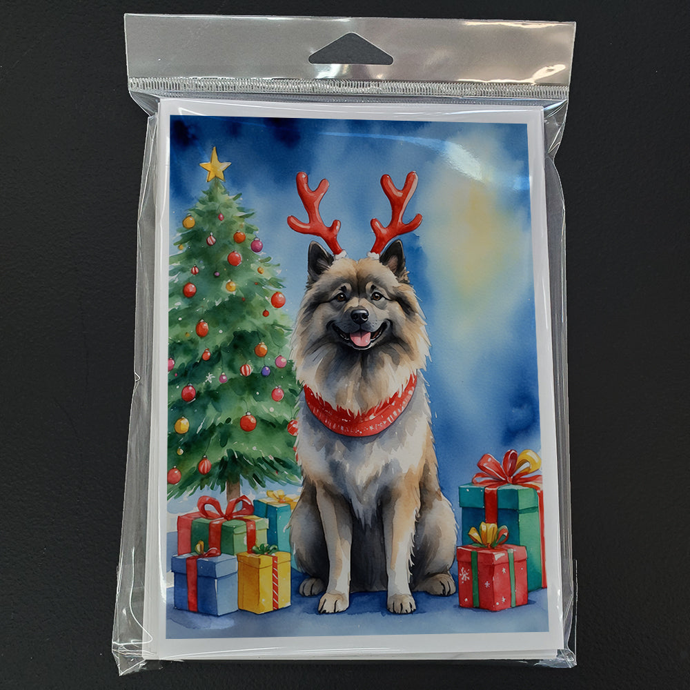 Keeshond Christmas Reindeer Greeting Cards Pack of 8 Blank Cards with Envelopes Whimsical A7 Size 5x7