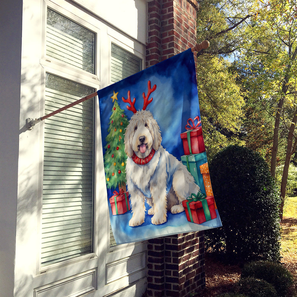 Komondor Christmas Reindeer House Flag 28x40 Porch Sleeve Pole Decorative Outside Yard Banner Artwork Wall Hanging, Polyester