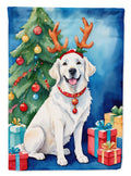 Kuvasz Christmas Reindeer House Flag 28x40 Porch Sleeve Pole Decorative Outside Yard Banner Artwork Wall Hanging, Polyester