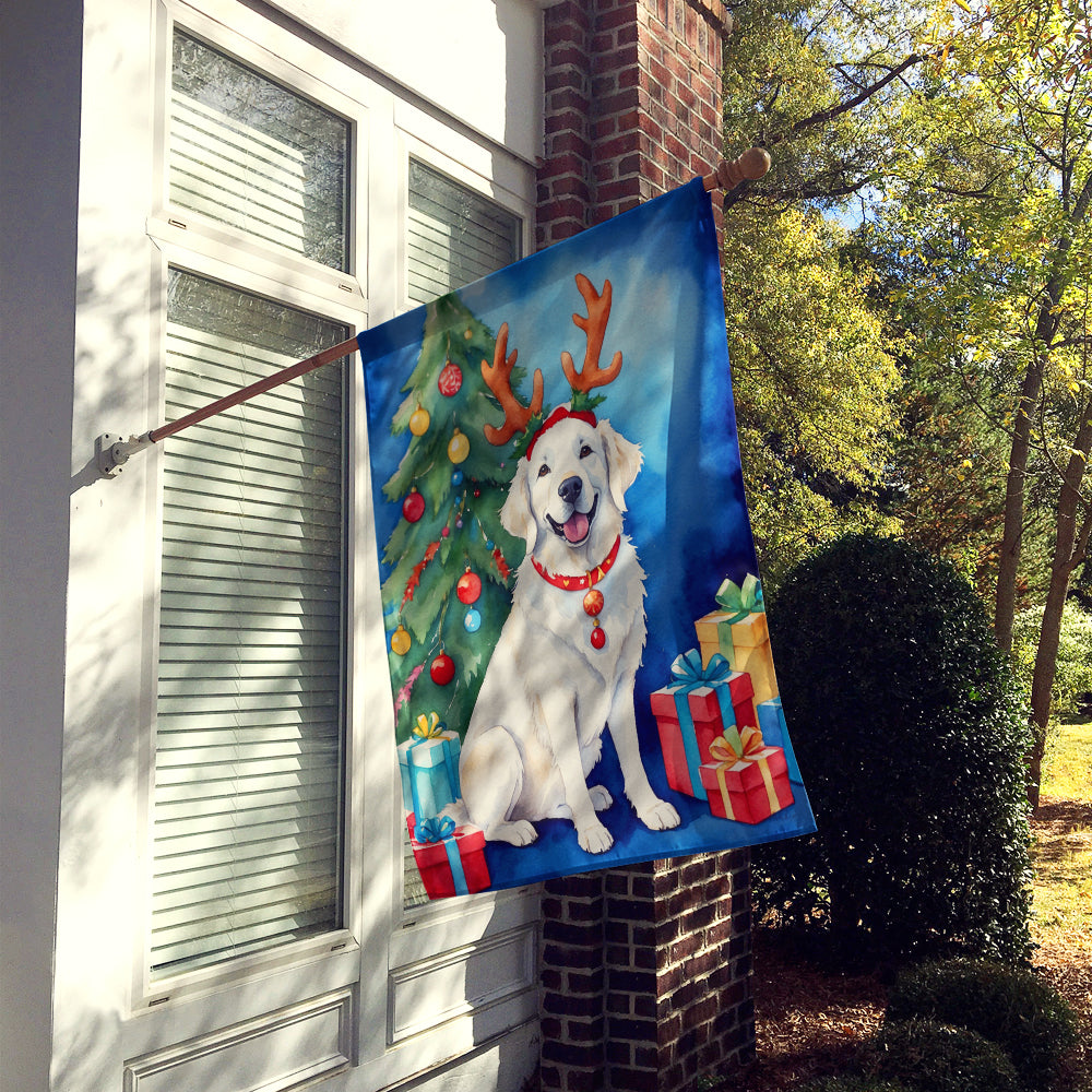 Kuvasz Christmas Reindeer House Flag 28x40 Porch Sleeve Pole Decorative Outside Yard Banner Artwork Wall Hanging, Polyester