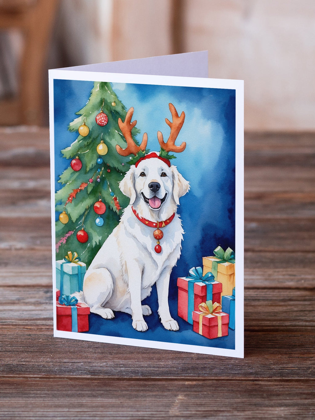 Kuvasz Christmas Reindeer Greeting Cards Pack of 8 Blank Cards with Envelopes Whimsical A7 Size 5x7