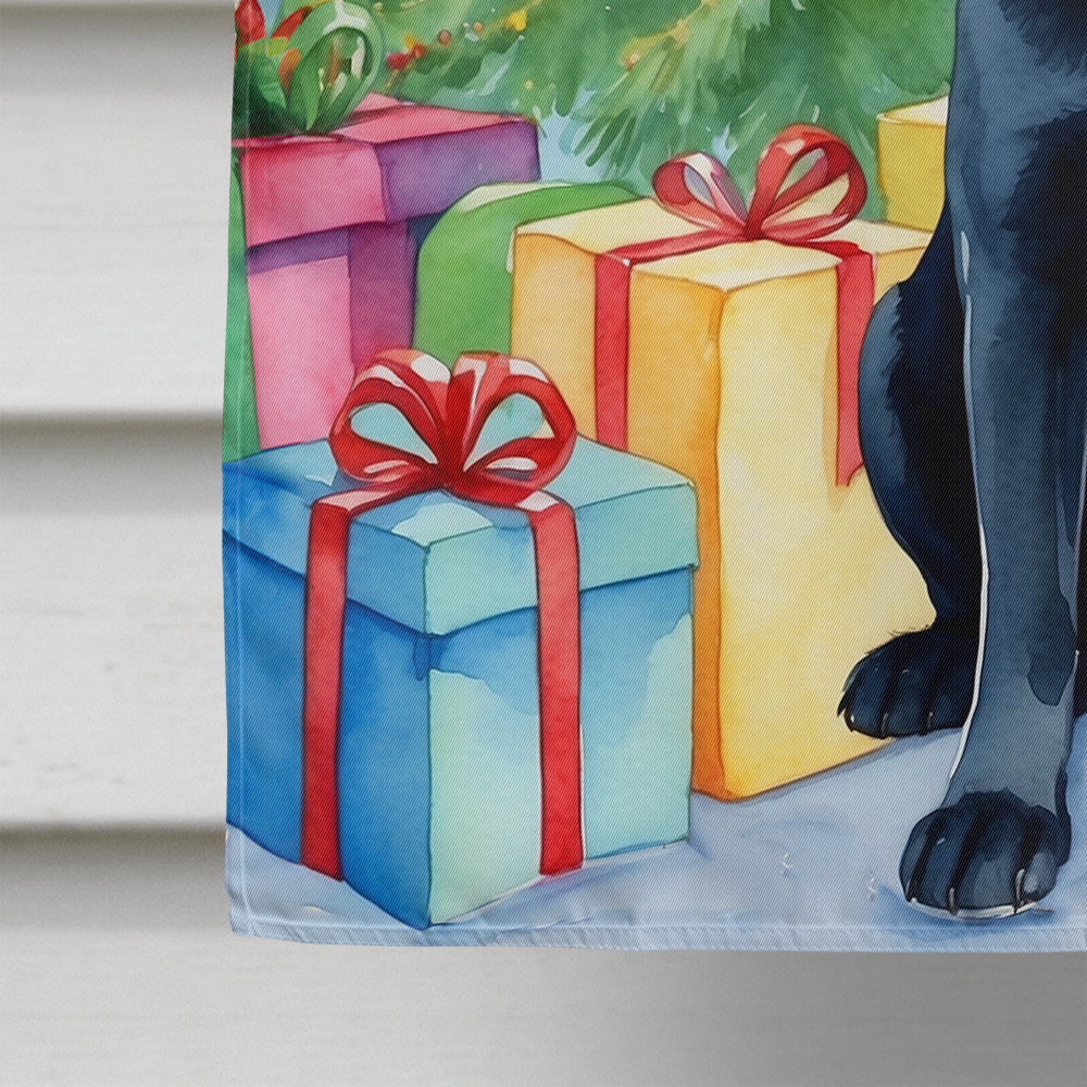 Black Labrador Retriever Christmas Reindeer House Flag 28x40 Porch Sleeve Pole Decorative Outside Yard Banner Artwork Wall Hanging, Polyester