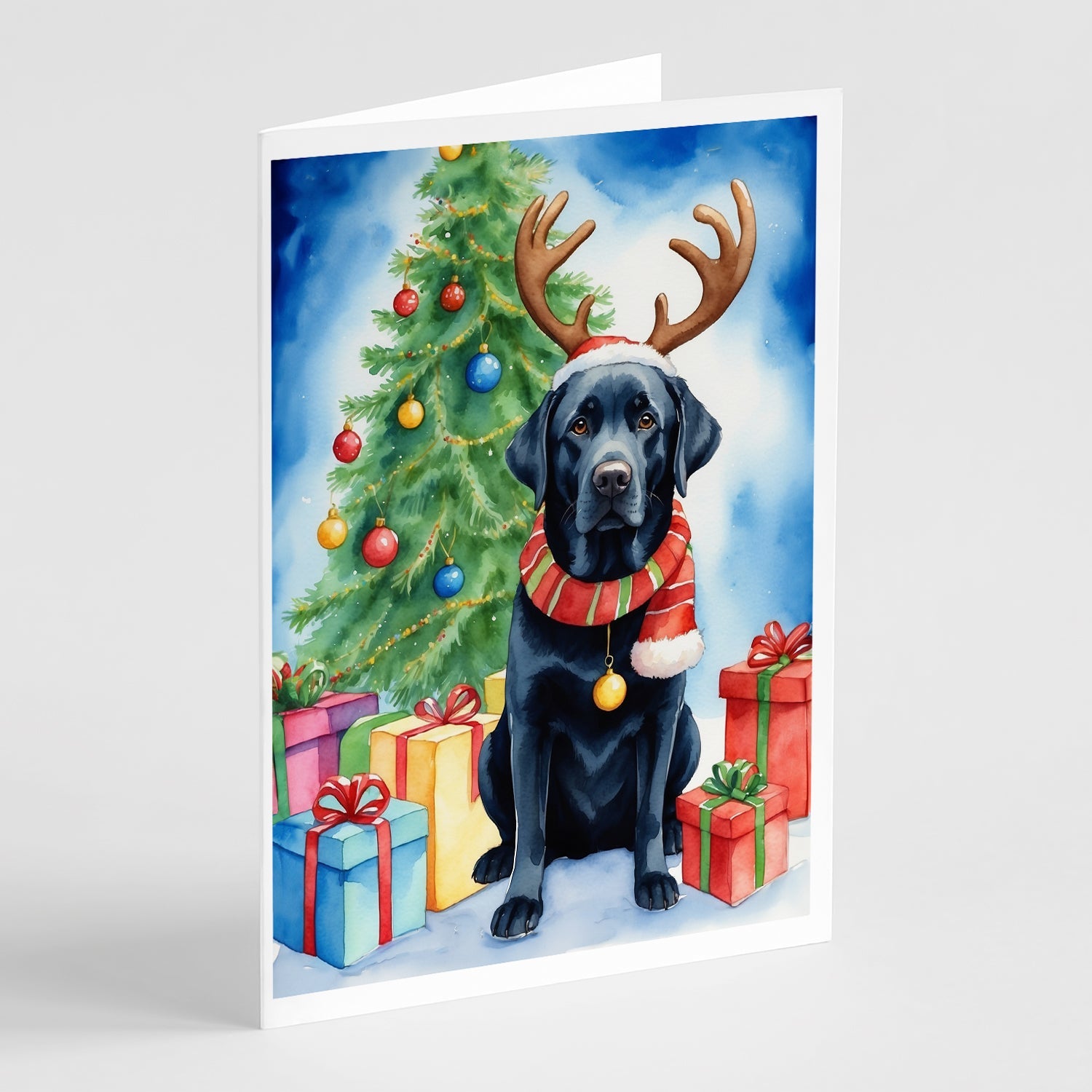 Black Labrador Retriever Christmas Reindeer Greeting Cards Pack of 8 Blank Cards with Envelopes Whimsical A7 Size 5x7