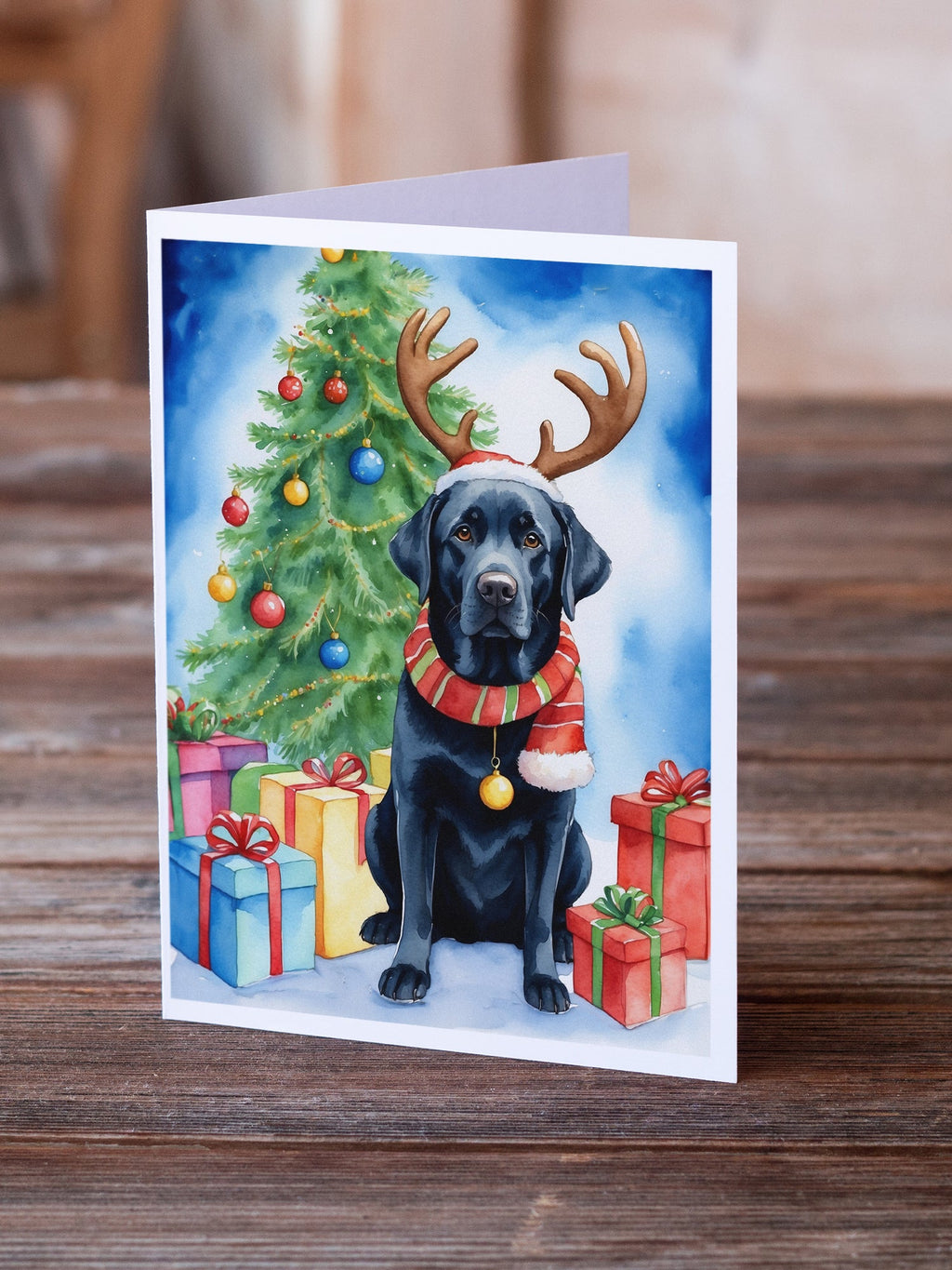 Black Labrador Retriever Christmas Reindeer Greeting Cards Pack of 8 Blank Cards with Envelopes Whimsical A7 Size 5x7