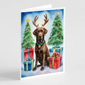 Chocolate Labrador Retriever Christmas Reindeer Greeting Cards Pack of 8 Blank Cards with Envelopes Whimsical A7 Size 5x7