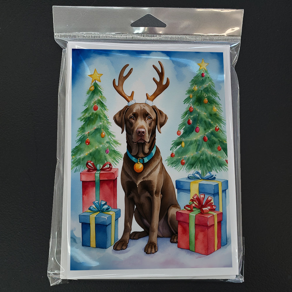Chocolate Labrador Retriever Christmas Reindeer Greeting Cards Pack of 8 Blank Cards with Envelopes Whimsical A7 Size 5x7