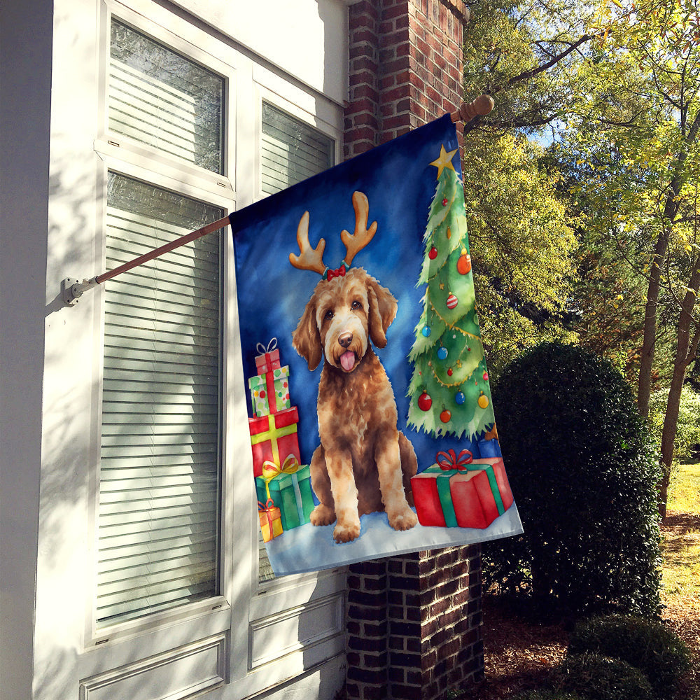 Labradoodle Christmas Reindeer House Flag 28x40 Porch Sleeve Pole Decorative Outside Yard Banner Artwork Wall Hanging, Polyester