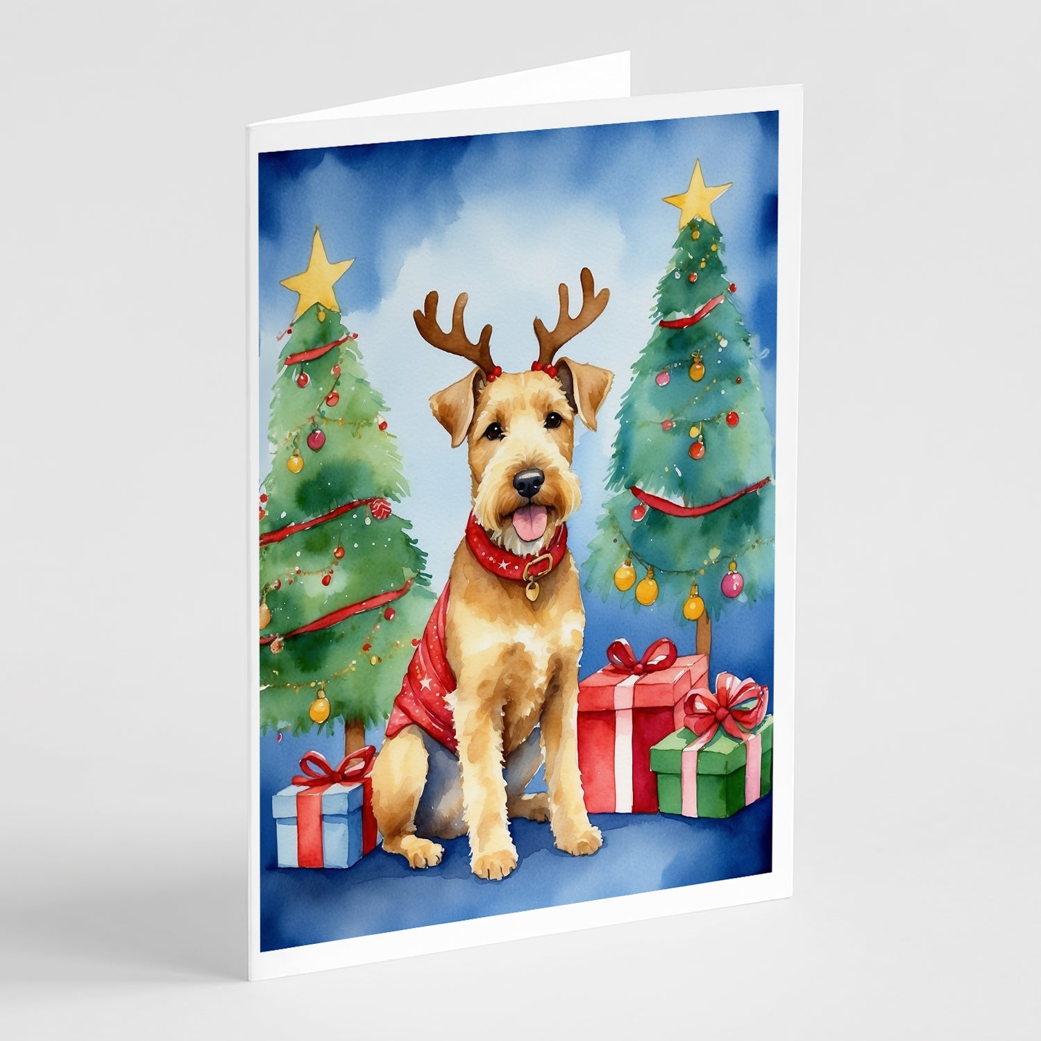 Lakeland Terrier Christmas Reindeer Greeting Cards Pack of 8 Blank Cards with Envelopes Whimsical A7 Size 5x7