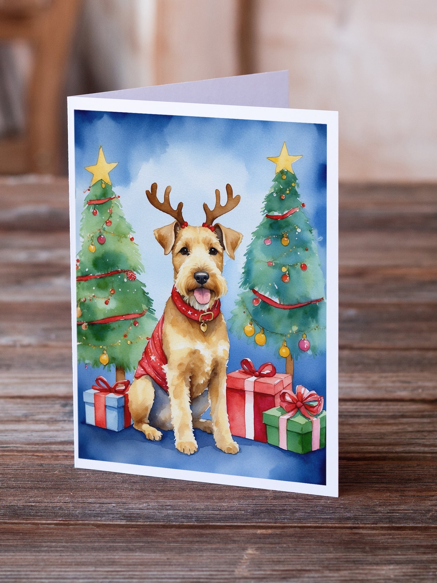 Lakeland Terrier Christmas Reindeer Greeting Cards Pack of 8 Blank Cards with Envelopes Whimsical A7 Size 5x7
