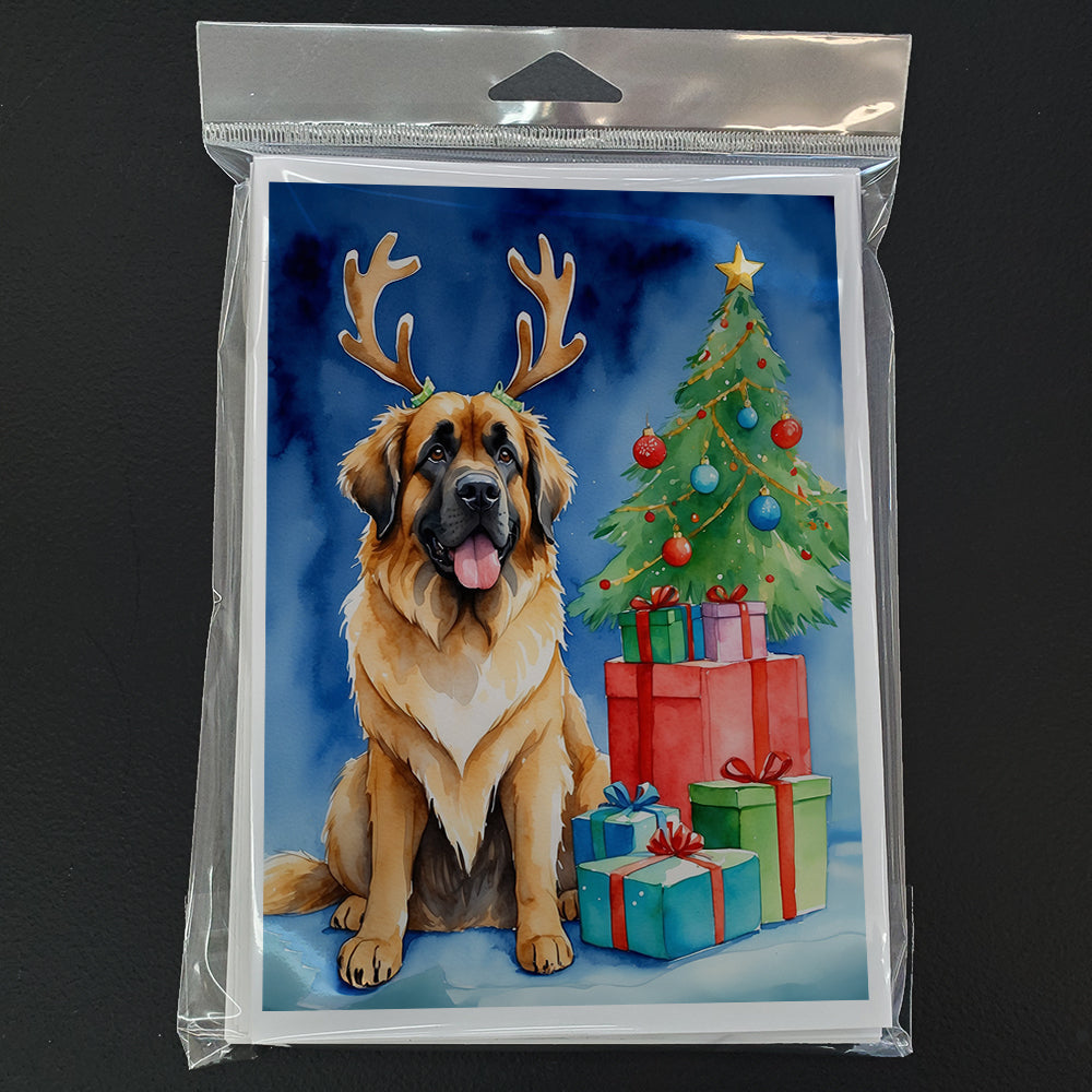 Leonberger Christmas Reindeer Greeting Cards Pack of 8 Blank Cards with Envelopes Whimsical A7 Size 5x7