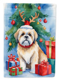 Lhasa Apso Christmas Reindeer House Flag 28x40 Porch Sleeve Pole Decorative Outside Yard Banner Artwork Wall Hanging, Polyester