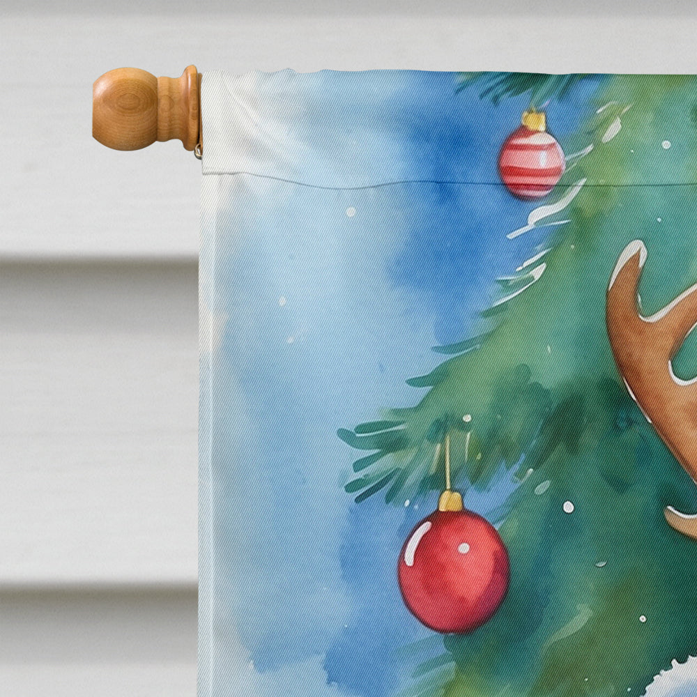 Lhasa Apso Christmas Reindeer House Flag 28x40 Porch Sleeve Pole Decorative Outside Yard Banner Artwork Wall Hanging, Polyester