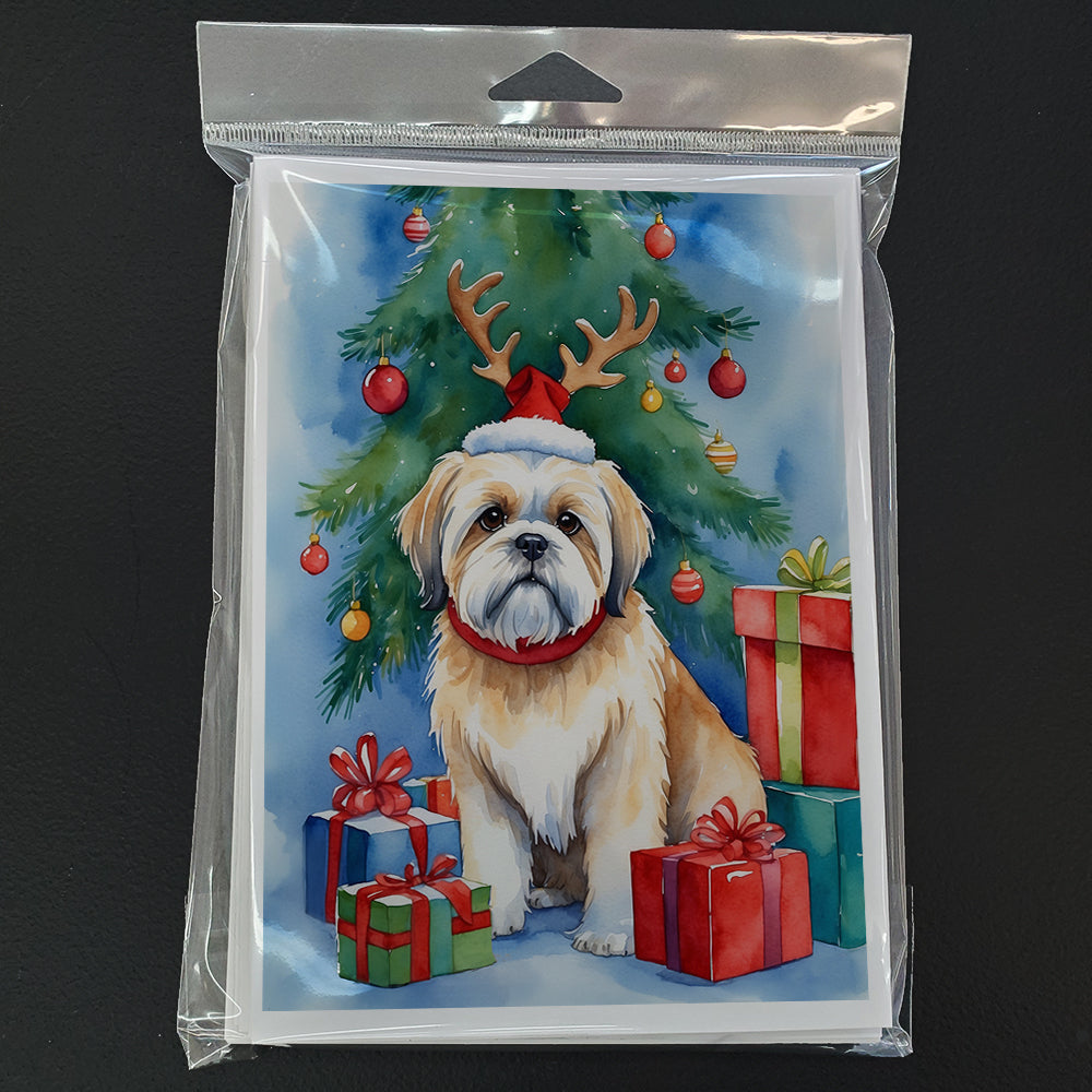Lhasa Apso Christmas Reindeer Greeting Cards Pack of 8 Blank Cards with Envelopes Whimsical A7 Size 5x7