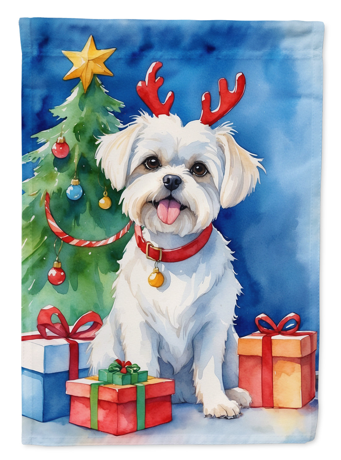 Maltese Christmas Reindeer House Flag 28x40 Porch Sleeve Pole Decorative Outside Yard Banner Artwork Wall Hanging, Polyester