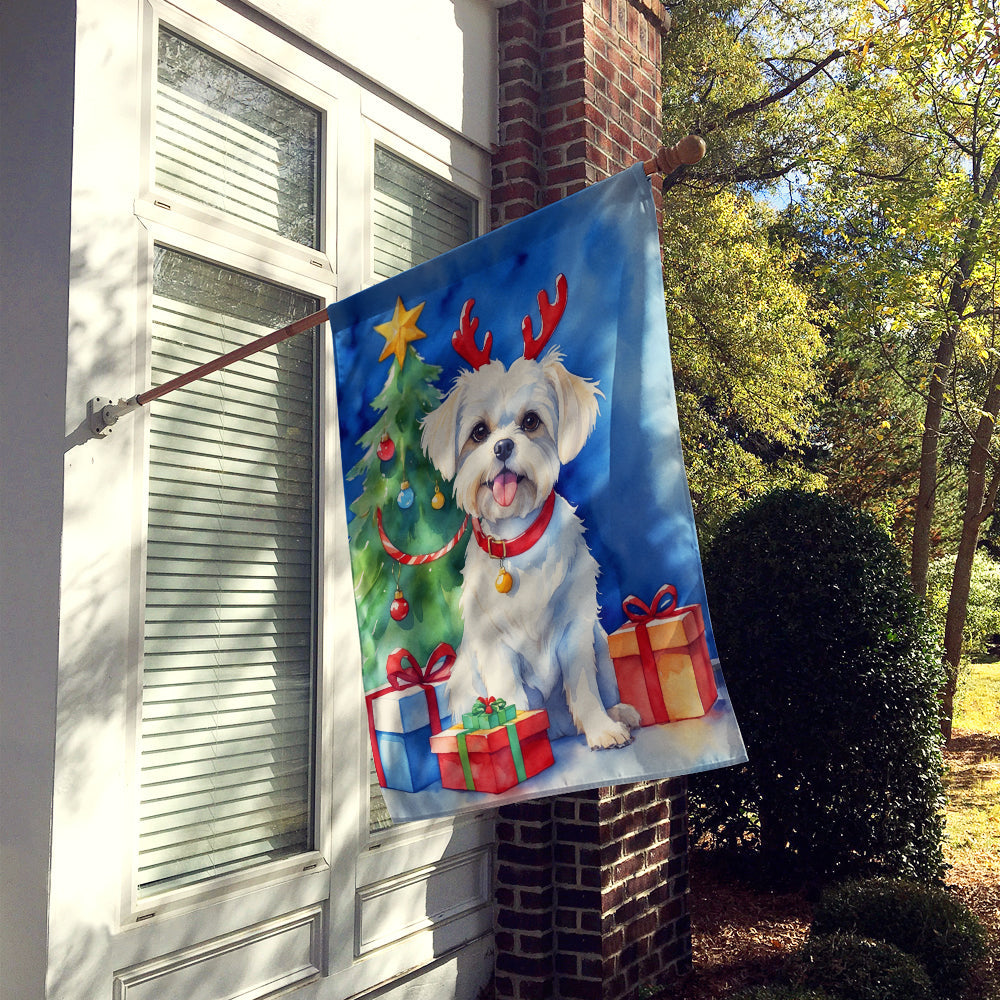 Maltese Christmas Reindeer House Flag 28x40 Porch Sleeve Pole Decorative Outside Yard Banner Artwork Wall Hanging, Polyester
