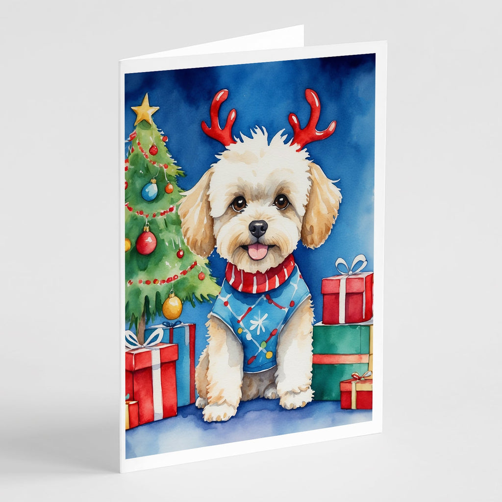 Maltipoo Christmas Reindeer Greeting Cards Pack of 8 Blank Cards with Envelopes Whimsical A7 Size 5x7