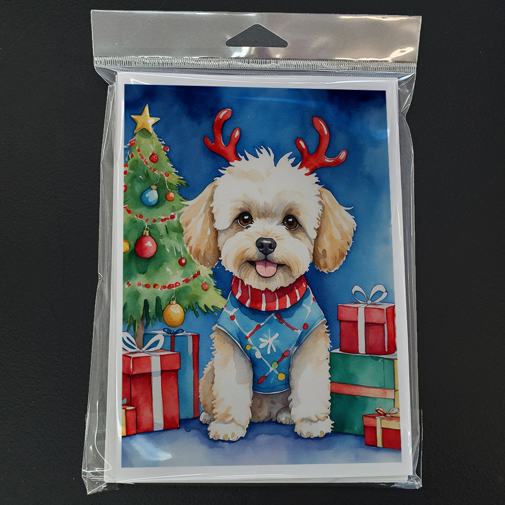 Maltipoo Christmas Reindeer Greeting Cards Pack of 8 Blank Cards with Envelopes Whimsical A7 Size 5x7