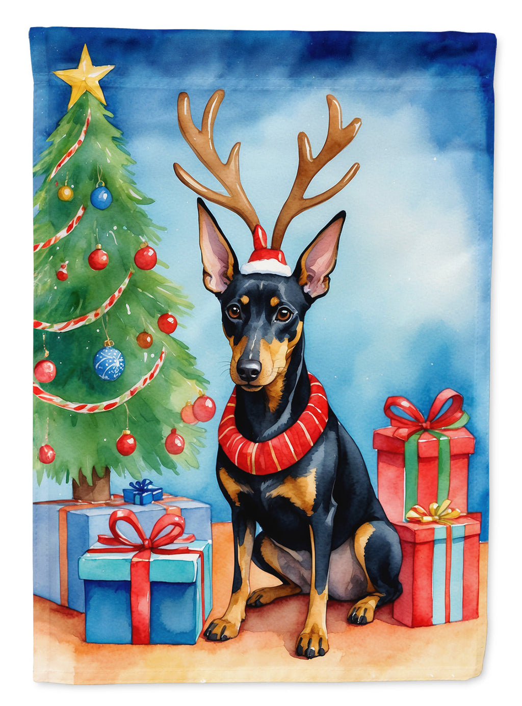 Manchester Terrier Christmas Reindeer House Flag 28x40 Porch Sleeve Pole Decorative Outside Yard Banner Artwork Wall Hanging, Polyester