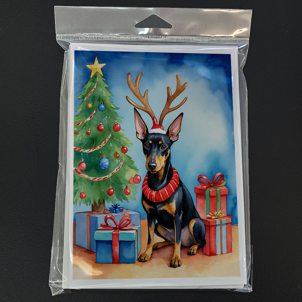 Manchester Terrier Christmas Reindeer Greeting Cards Pack of 8 Blank Cards with Envelopes Whimsical A7 Size 5x7