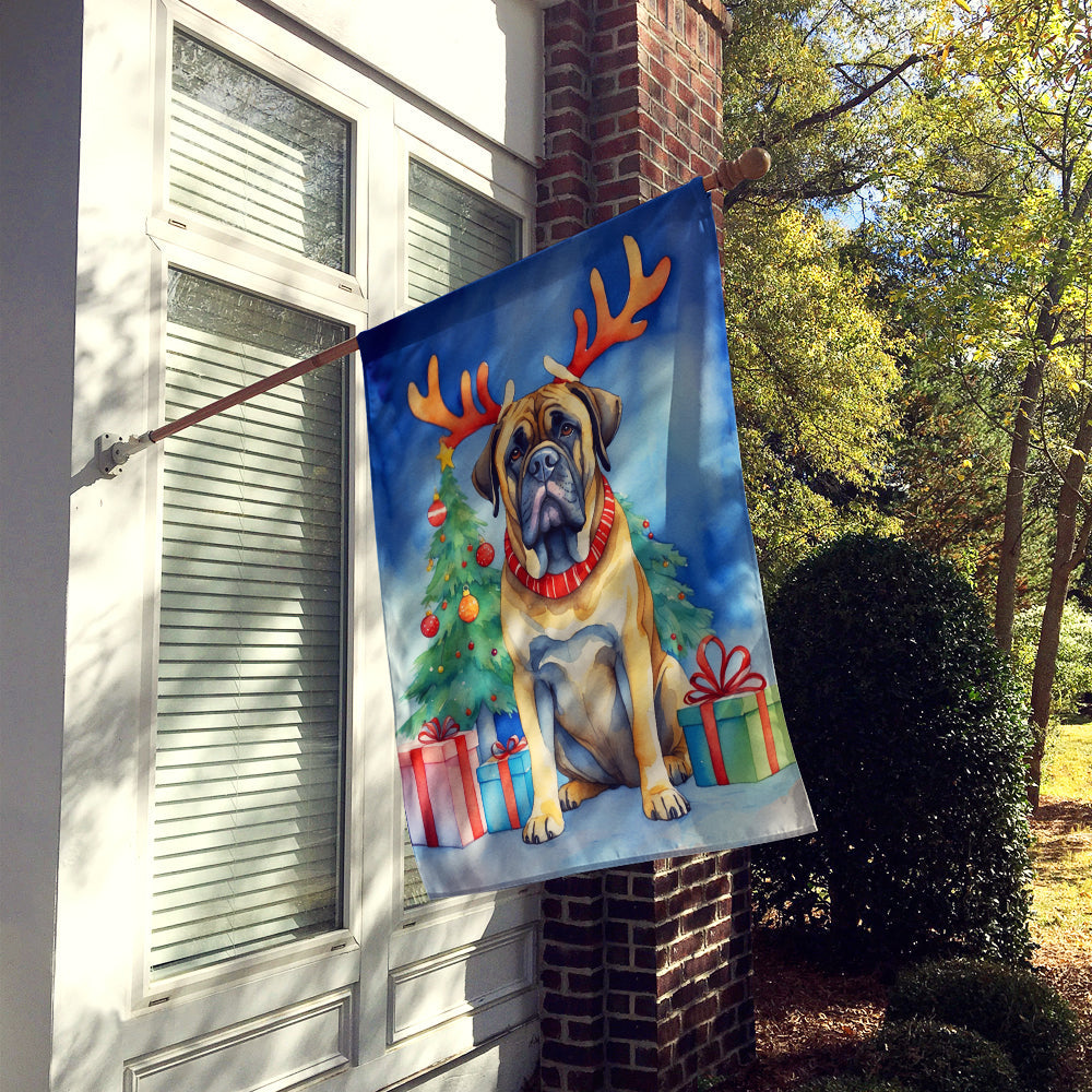 Mastiff Christmas Reindeer House Flag 28x40 Porch Sleeve Pole Decorative Outside Yard Banner Artwork Wall Hanging, Polyester